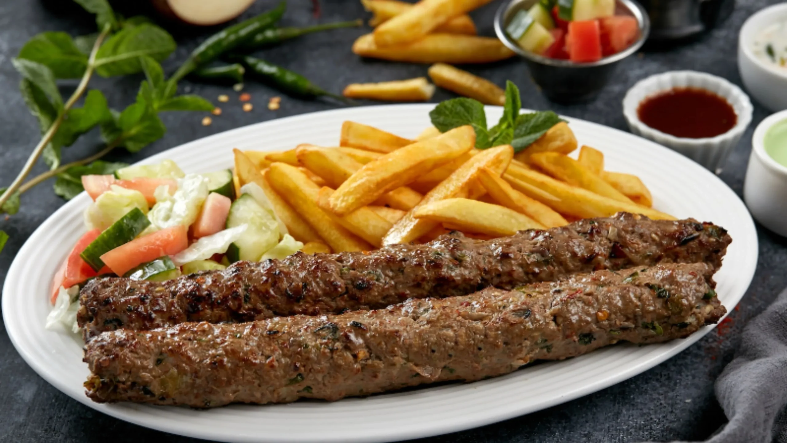 Beef seekh kebab fries platter in pakistani restaurant niagara falls